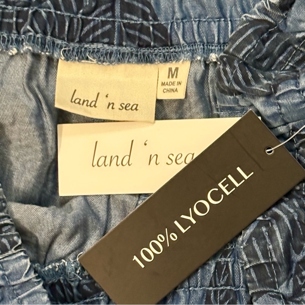 NWT Land N Sea Faded Floral/Leaf Print Wide Leg Pants Blue, Sz M - Picture 7 of 7